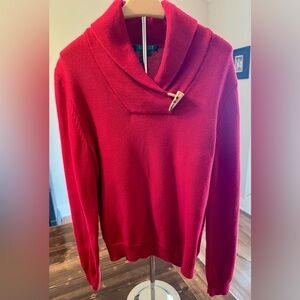 Ralph Lauren Women’s  Red Cowl Neck Sweater With Gold Detail Size L EUC